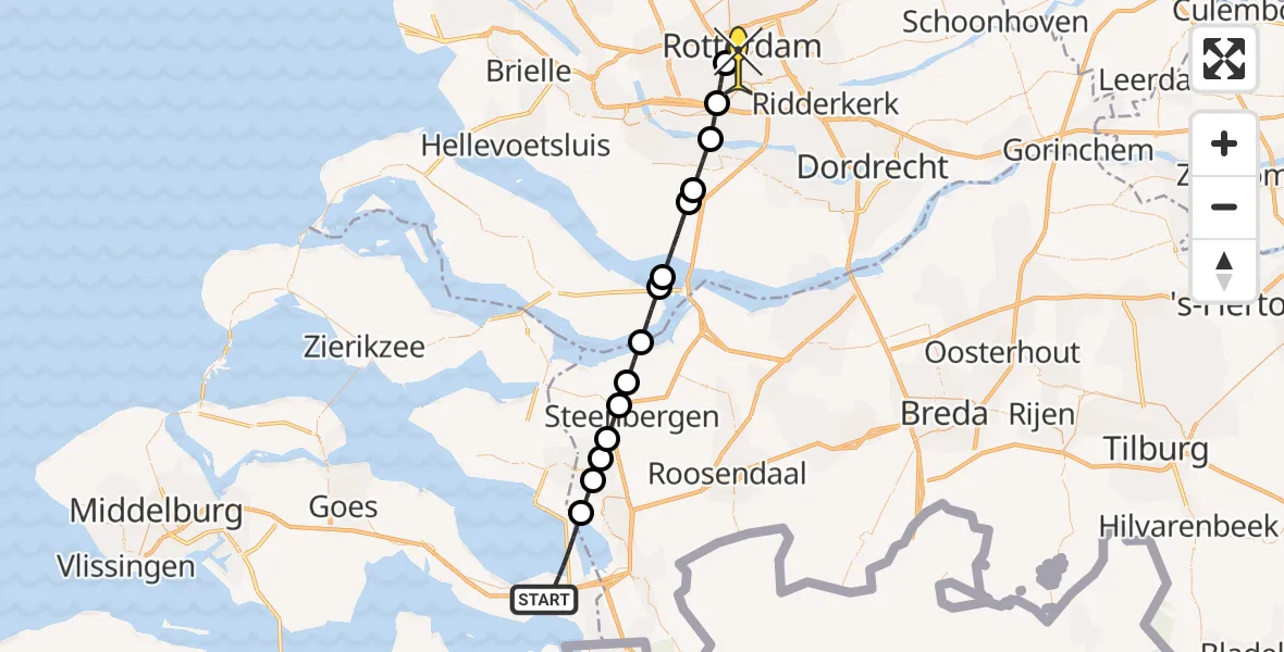 Routekaart van de vlucht: Lifeliner 2 naar Erasmus MC, Oude Rijksweg