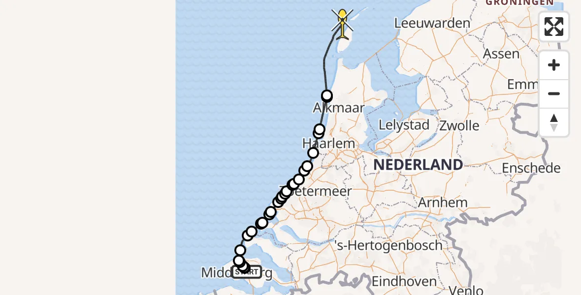 Routekaart van de vlucht: Politiehelikopter naar Oranjeplaatweg