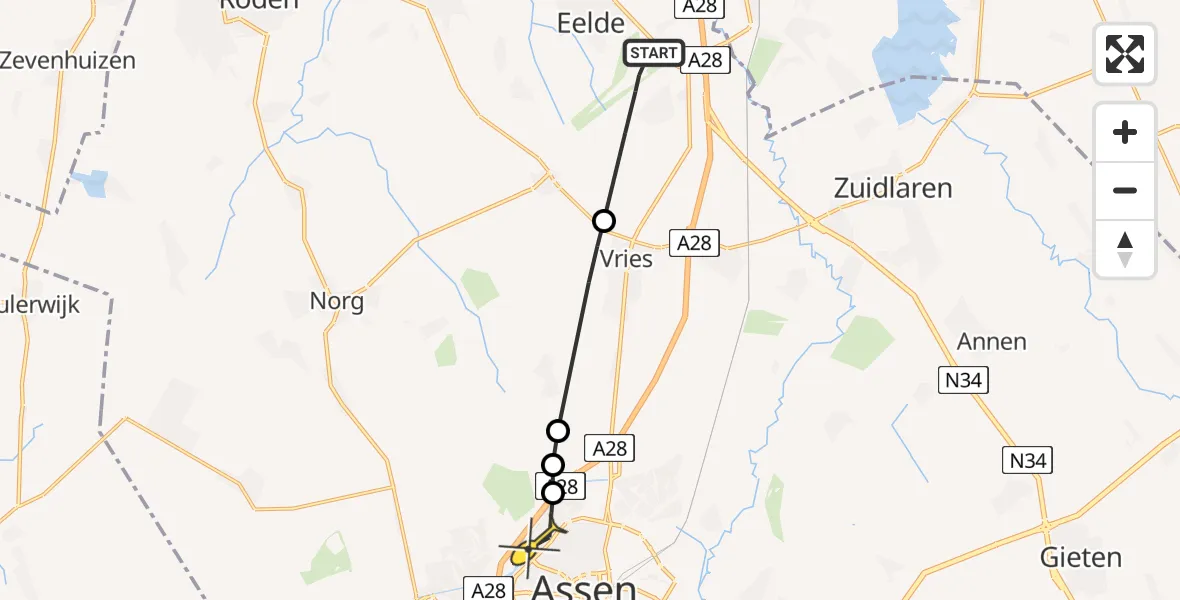 Routekaart van de vlucht: Lifeliner 4 naar Assen, Moespot