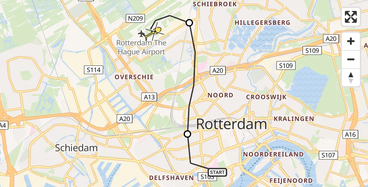 Routekaart van de vlucht: Lifeliner 2 naar Rotterdam The Hague Airport, Beukelsdijk