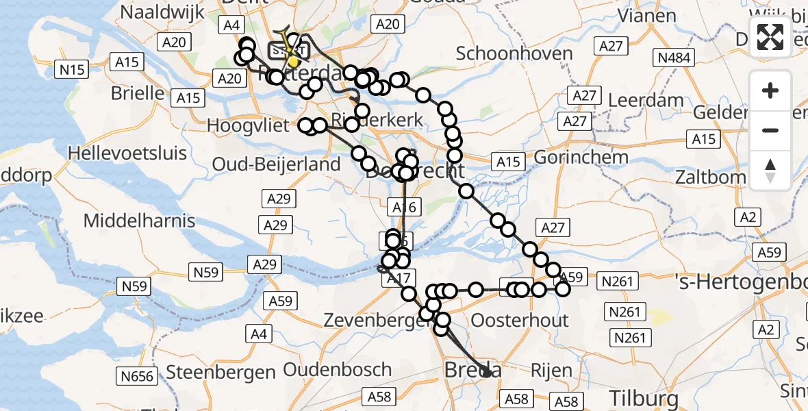 Routekaart van de vlucht: Politieheli naar Rotterdam The Hague Airport, Beekweg