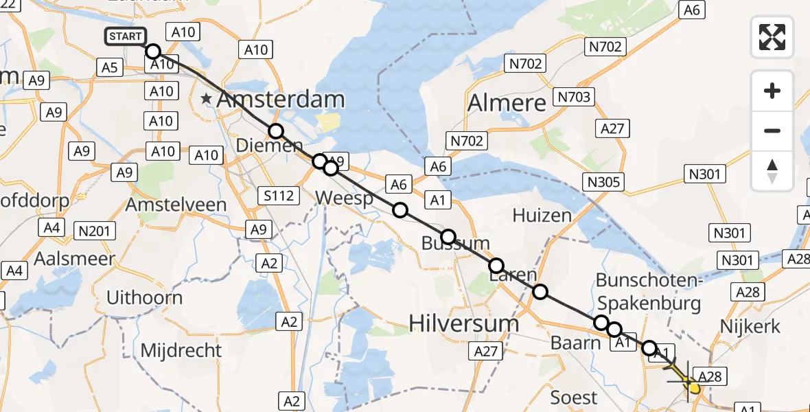 Routekaart van de vlucht: Lifeliner 1 naar Amersfoort, Westhaven