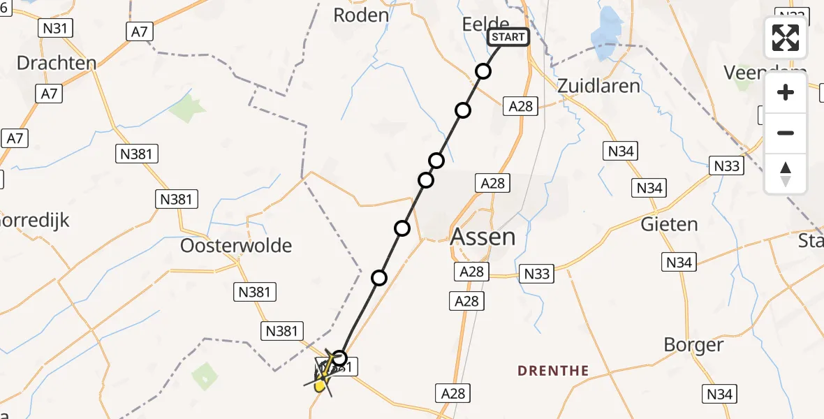 Routekaart van de vlucht: Lifeliner 4 naar Hoogersmilde, Moespot