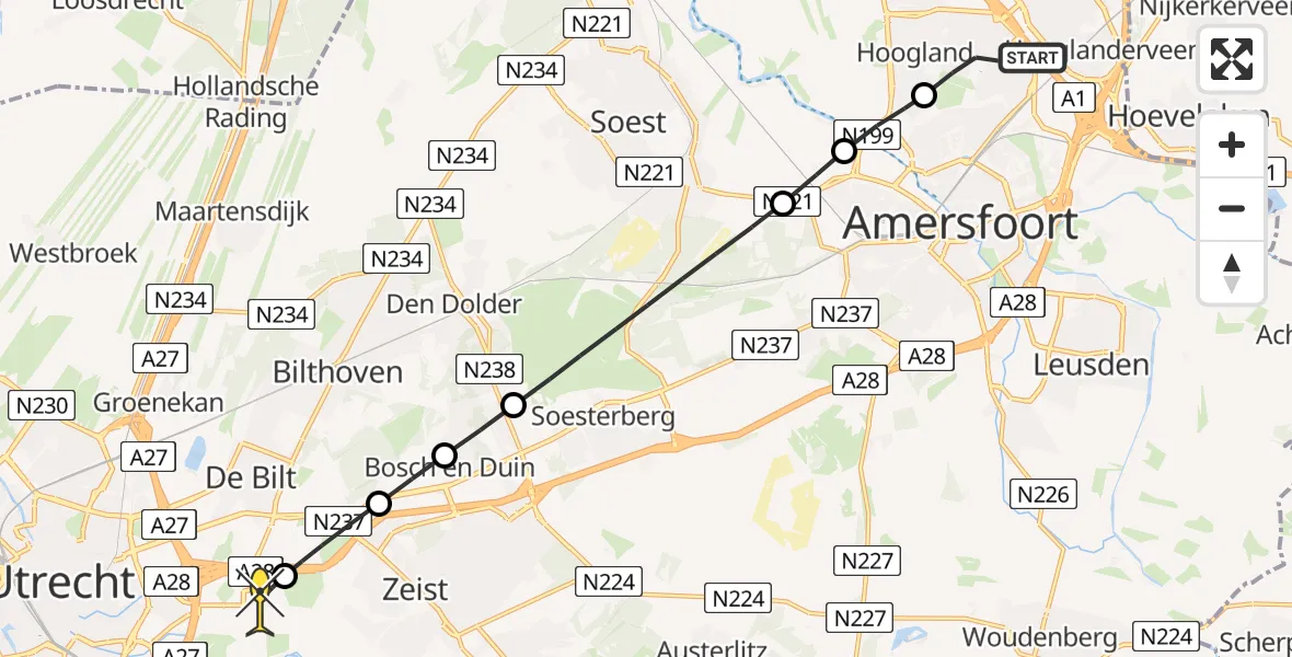 Routekaart van de vlucht: Lifeliner 1 naar Universitair Medisch Centrum Utrecht, Het Masker