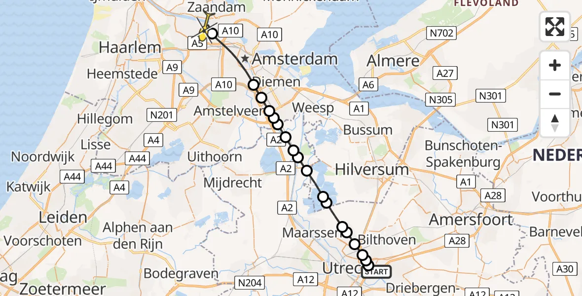 Routekaart van de vlucht: Lifeliner 1 naar Amsterdam Heliport, Capriweg