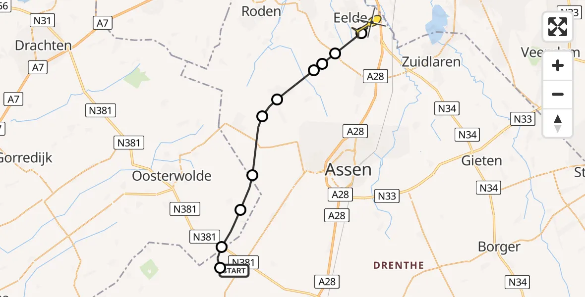 Routekaart van de vlucht: Lifeliner 4 naar Groningen Airport Eelde, Keienpad