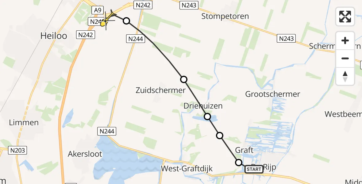Routekaart van de vlucht: Lifeliner 1 naar Alkmaar, Groeneweg