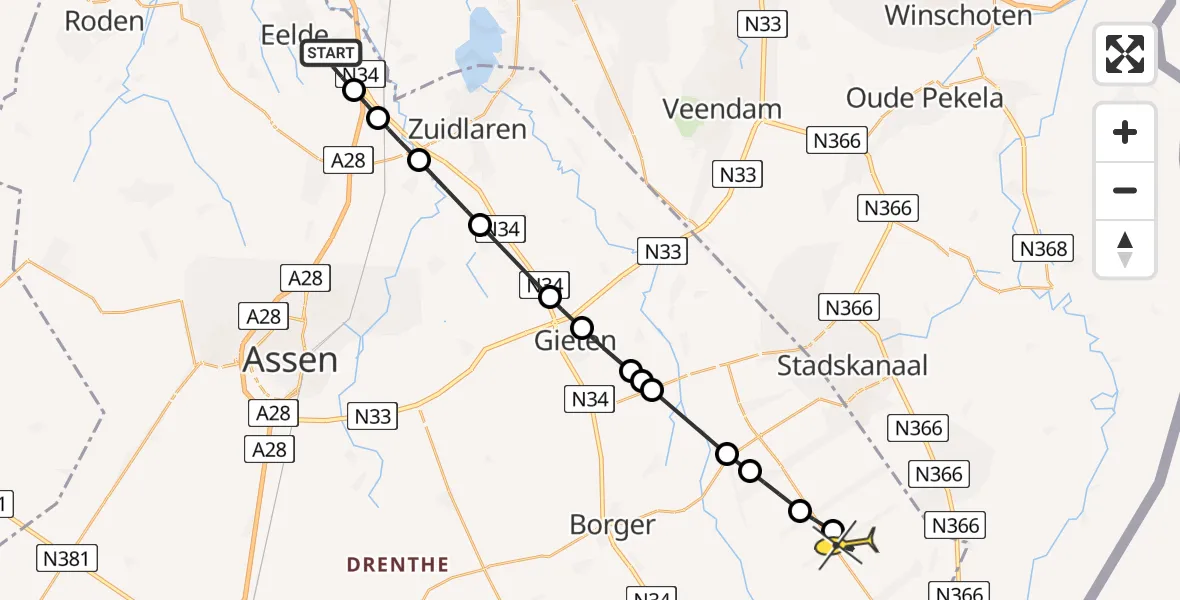 Routekaart van de vlucht: Lifeliner 4 naar 2e Exloërmond, Norgerweg
