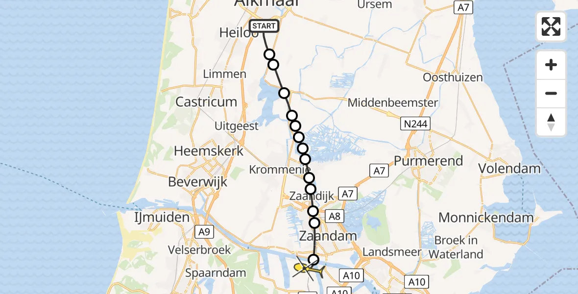 Routekaart van de vlucht: Lifeliner 1 naar Amsterdam Heliport, Fluorietweg
