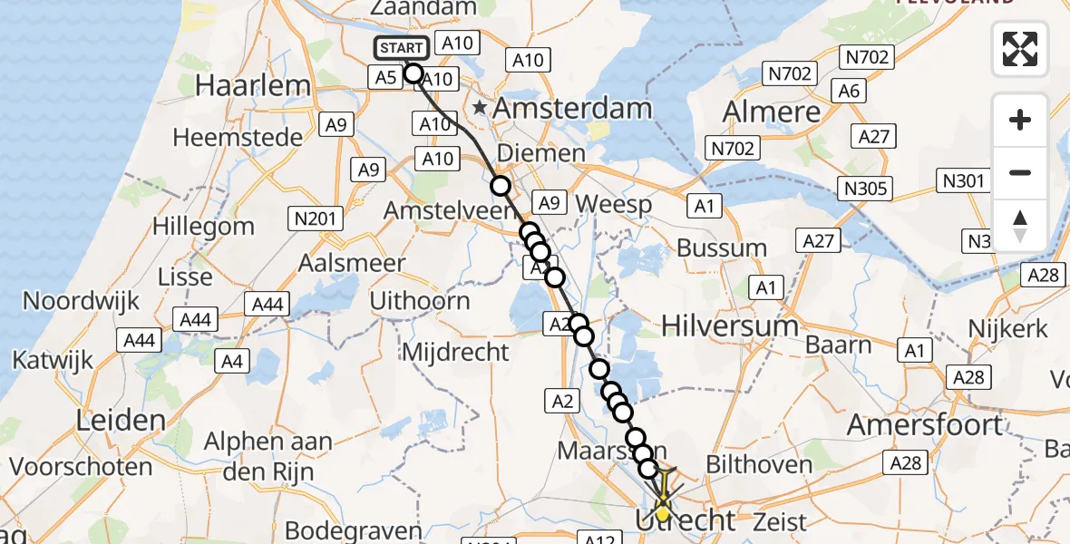 Routekaart van de vlucht: Lifeliner 1 naar Utrecht, Corsicaweg