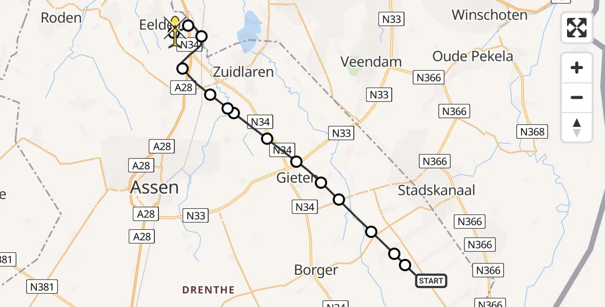 Routekaart van de vlucht: Lifeliner 4 naar Groningen Airport Eelde, Noorderdiep