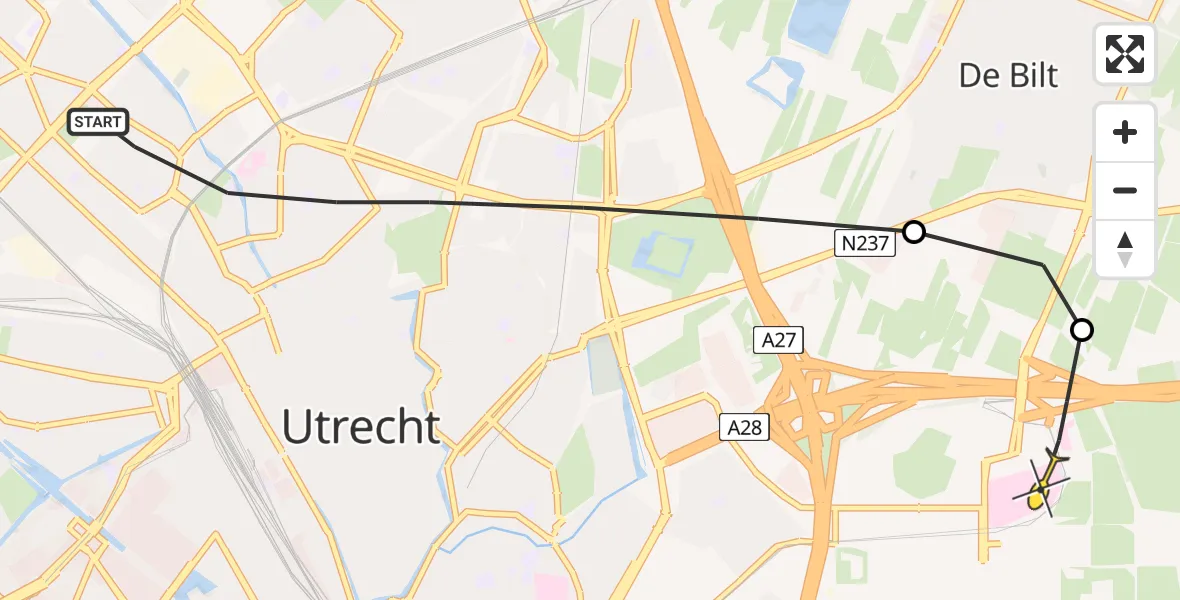 Routekaart van de vlucht: Lifeliner 1 naar Universitair Medisch Centrum Utrecht, Bucheliusstraat