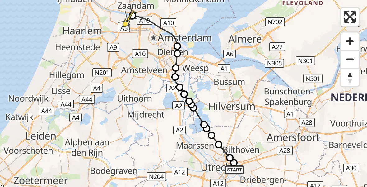 Routekaart van de vlucht: Lifeliner 1 naar Amsterdam Heliport, Jenalaan