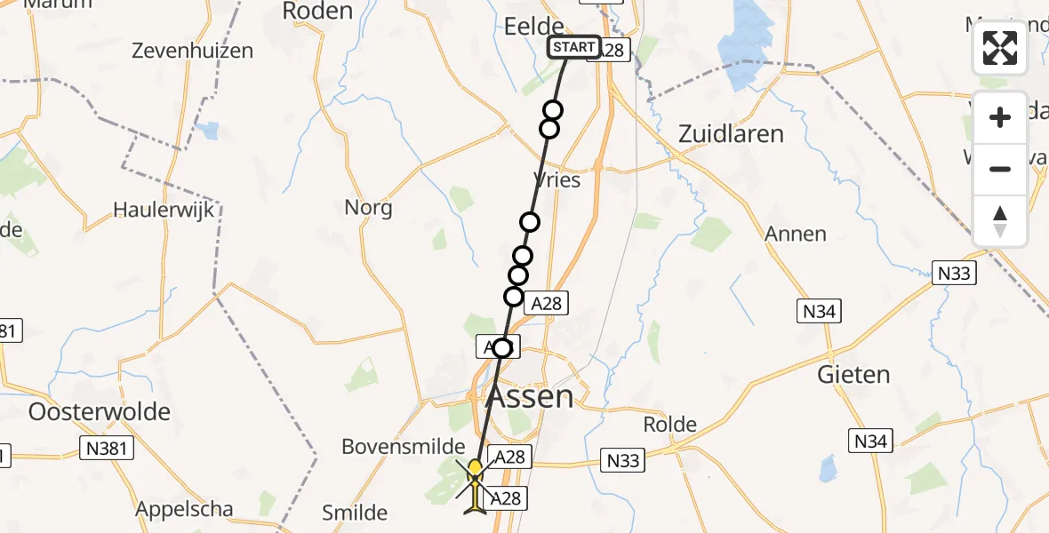 Routekaart van de vlucht: Lifeliner 4 naar Assen, Moespot