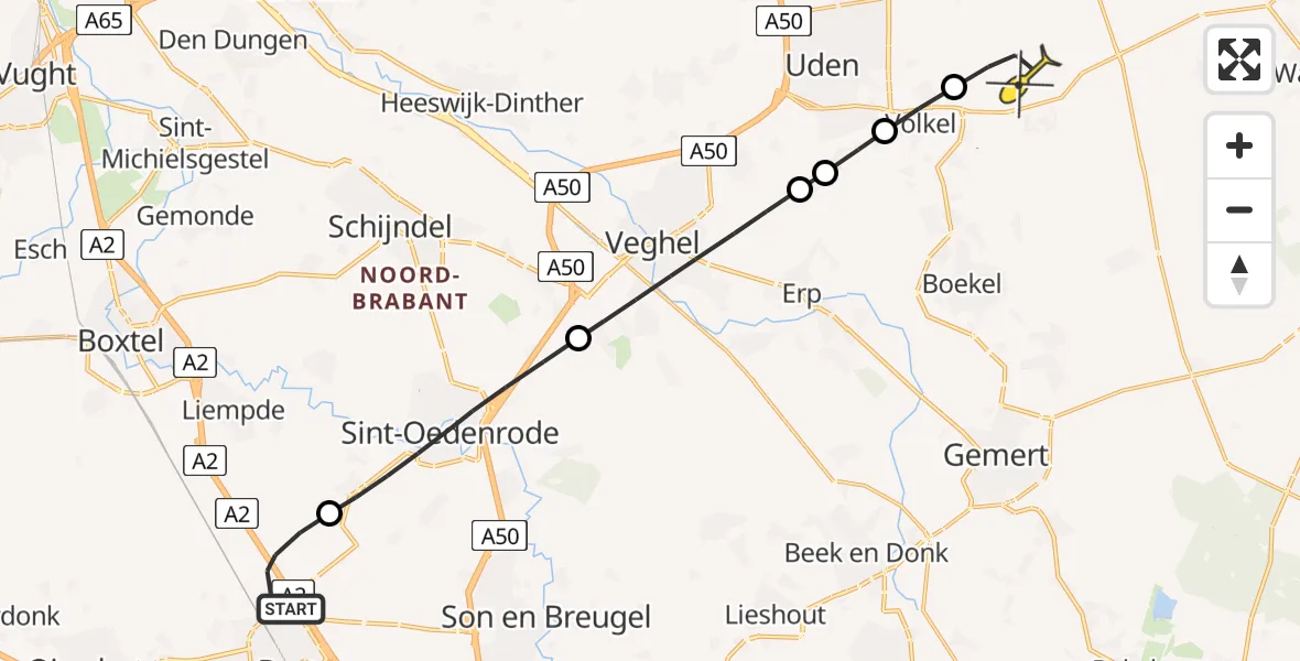Routekaart van de vlucht: Lifeliner 3 naar Vliegbasis Volkel, Liempdseweg