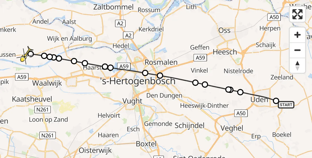 Routekaart van de vlucht: Lifeliner 3 naar Meeuwen, Kromstraat