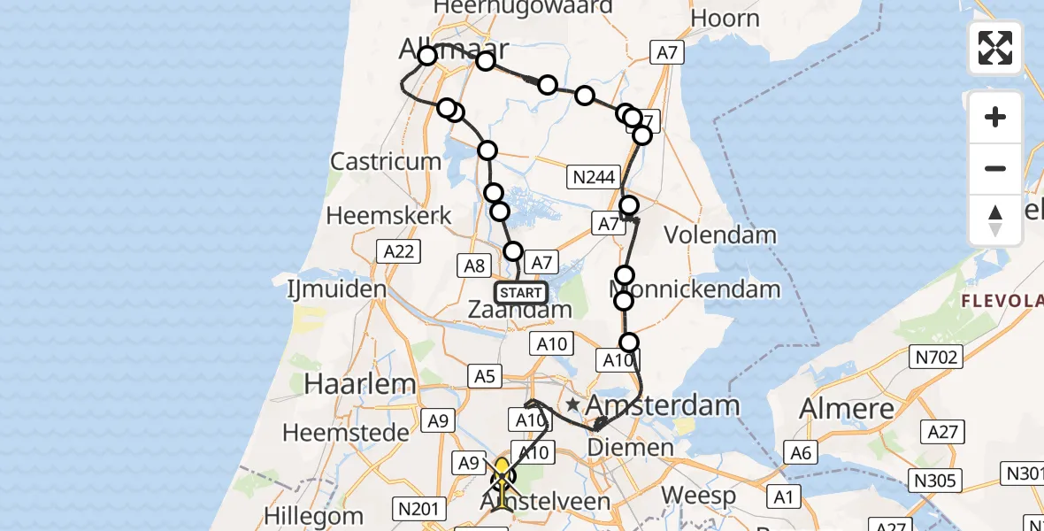 Routekaart van de vlucht: Politiehelikopter naar Schiphol, Dr. H.G. Scholtenstraat