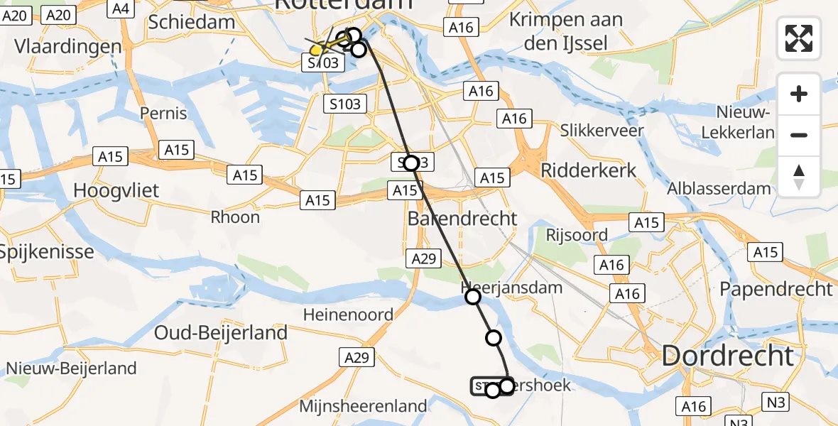 Routekaart van de vlucht: Lifeliner 2 naar Erasmus MC, Rustenburgstraat