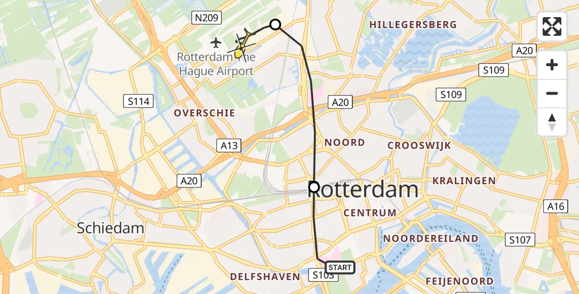 Routekaart van de vlucht: Lifeliner 2 naar Rotterdam The Hague Airport, 1e Middellandstraat