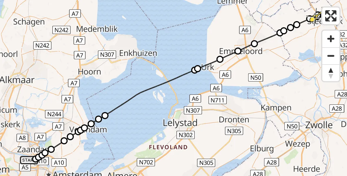 Routekaart van de vlucht: Lifeliner 1 naar Witte Paarden, Kajuitpad