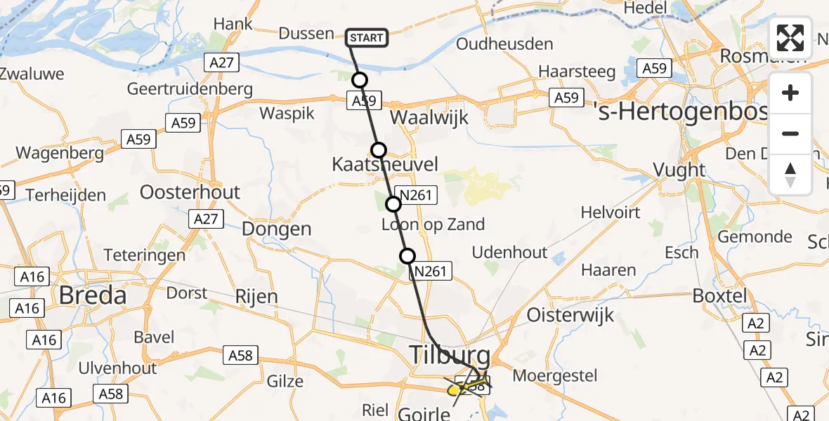 Routekaart van de vlucht: Lifeliner 3 naar Tilburg, Dijksteeg