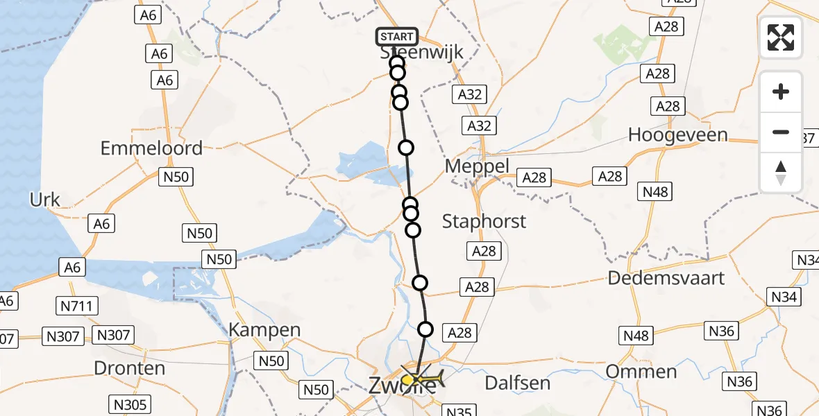 Routekaart van de vlucht: Lifeliner 1 naar Zwolle, Lage Egge