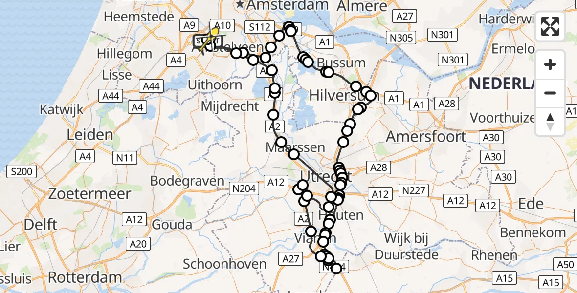 Vluchtroute Politiehelikopter van Schiphol naar Schiphol