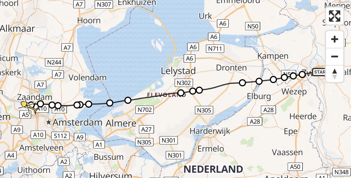 Routekaart van de vlucht: Lifeliner 1 naar Amsterdam Heliport, Dokter van Heesweg