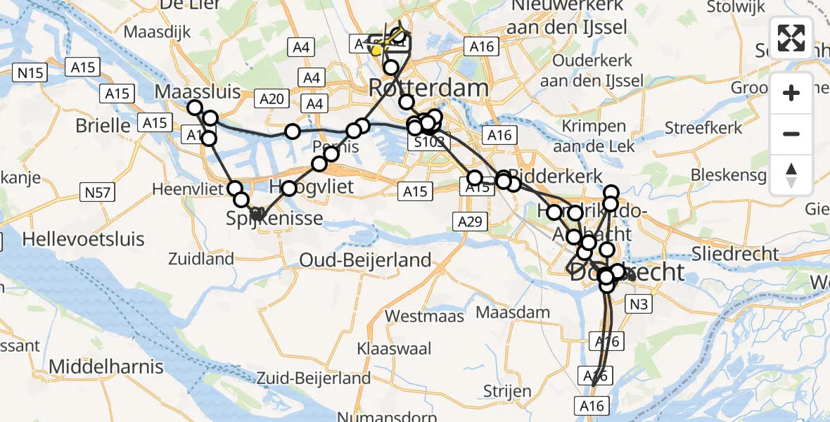 Routekaart van de vlucht: Politieheli naar Rotterdam The Hague Airport, Brandenburgbaan