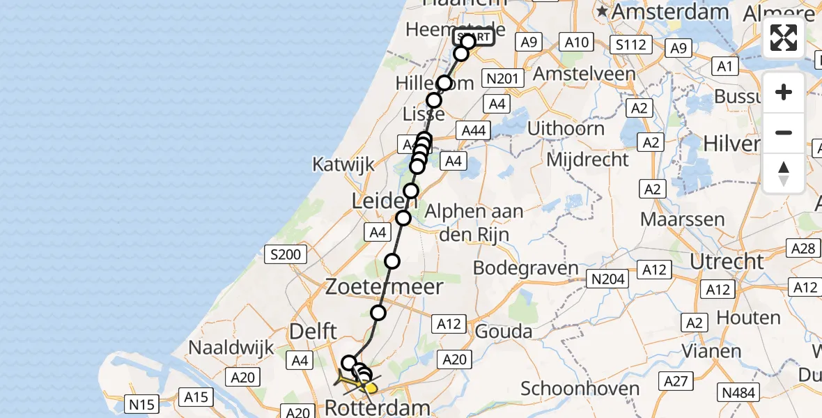 Routekaart van de vlucht: Lifeliner 2 naar Rotterdam The Hague Airport, Cruquiusdijk