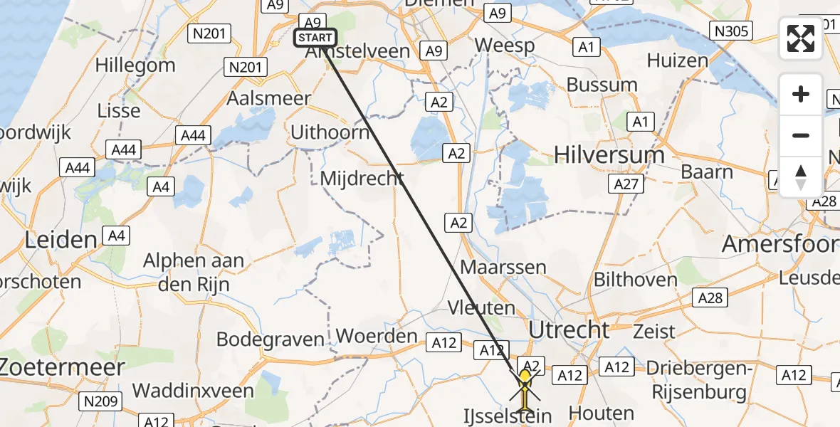 Routekaart van de vlucht: Politieheli naar Nieuwegein, Ringslangweide