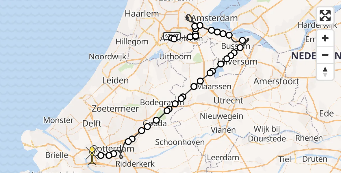Routekaart van de vlucht: Politieheli naar Vlaardingen, Amsterdam-Bataviaweg
