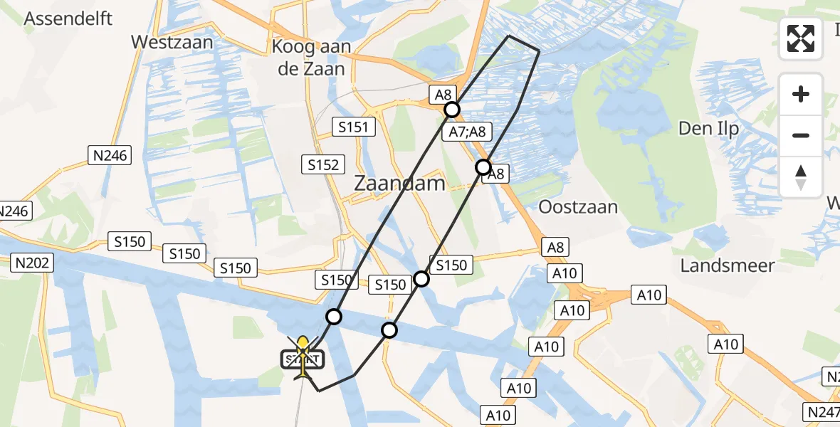 Routekaart van de vlucht: Lifeliner 1 naar Amsterdam Heliport, Kajuitpad