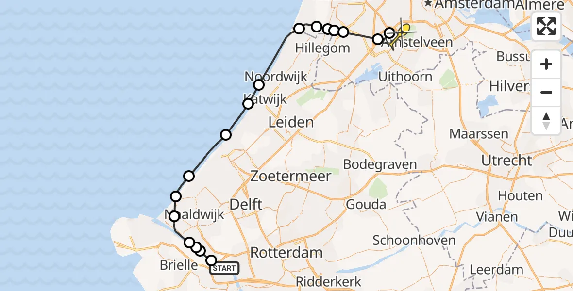 Routekaart van de vlucht: Politiehelikopter naar Schiphol, Blankenburgverbinding