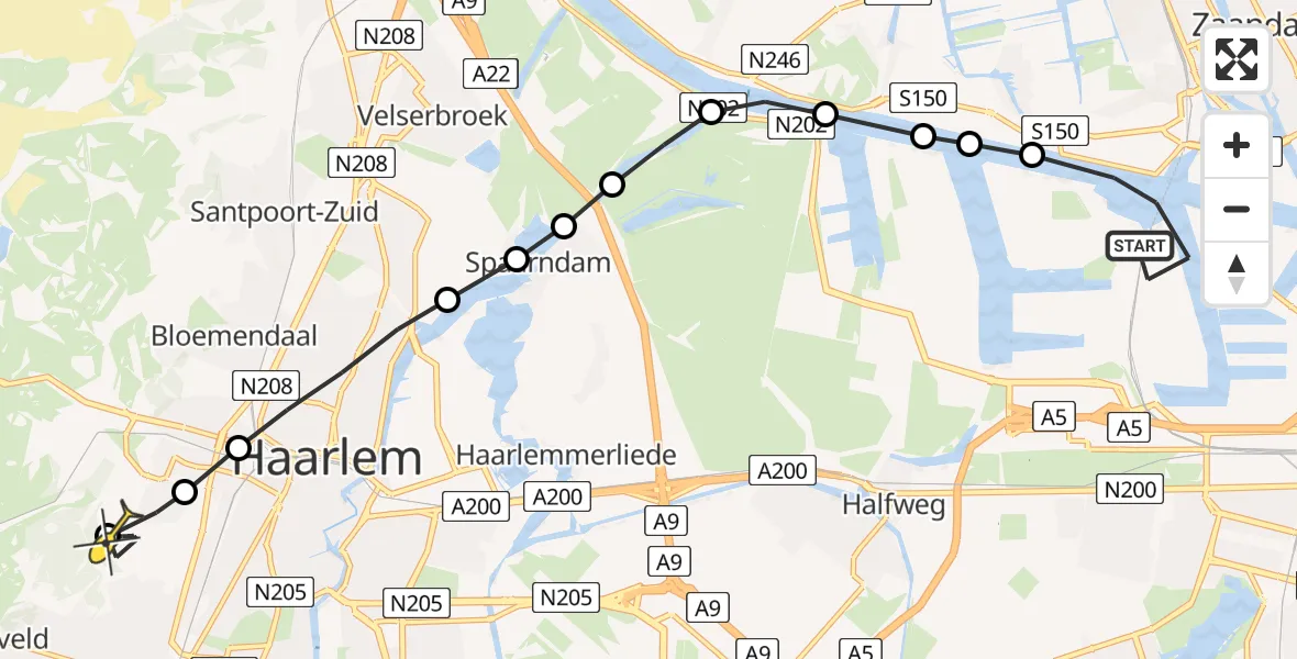 Routekaart van de vlucht: Lifeliner 1 naar Overveen, Elbaweg