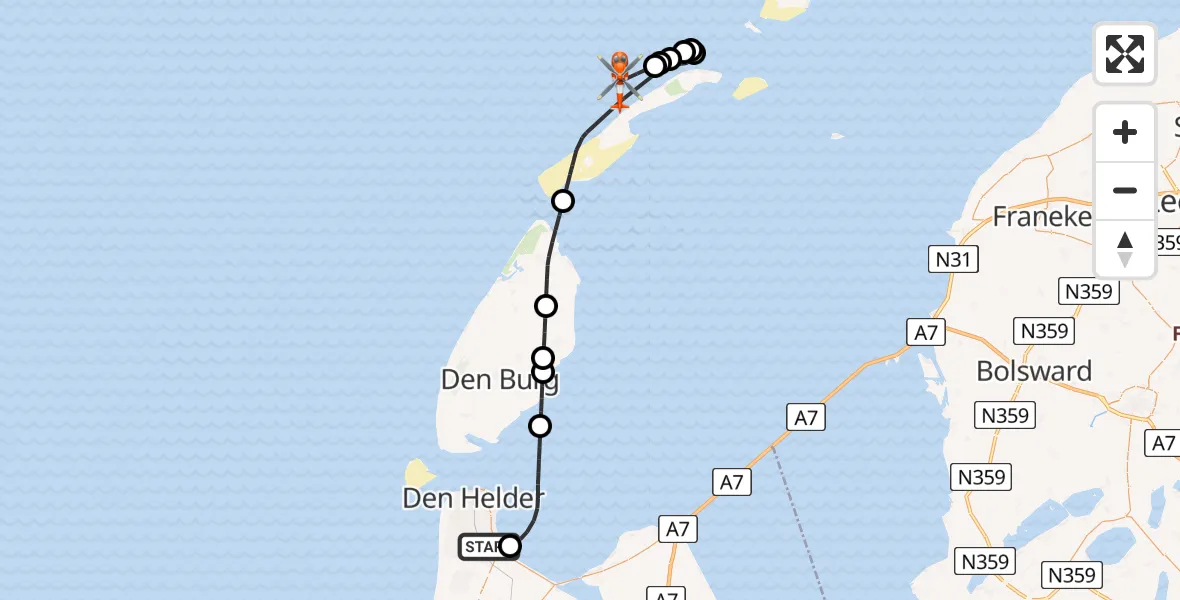 Vluchtroute Kustwachthelikopter Vliegveld De Kooy - , 11 september 2025, 15:30