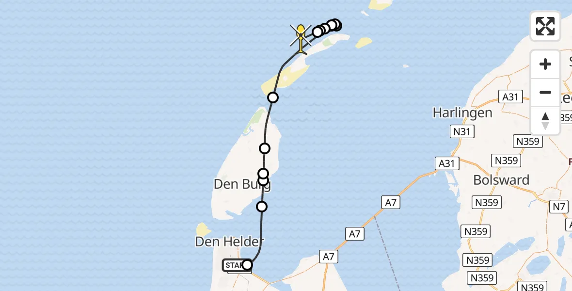 Routekaart van de vlucht: Kustwachthelikopter naar Luchthavenweg
