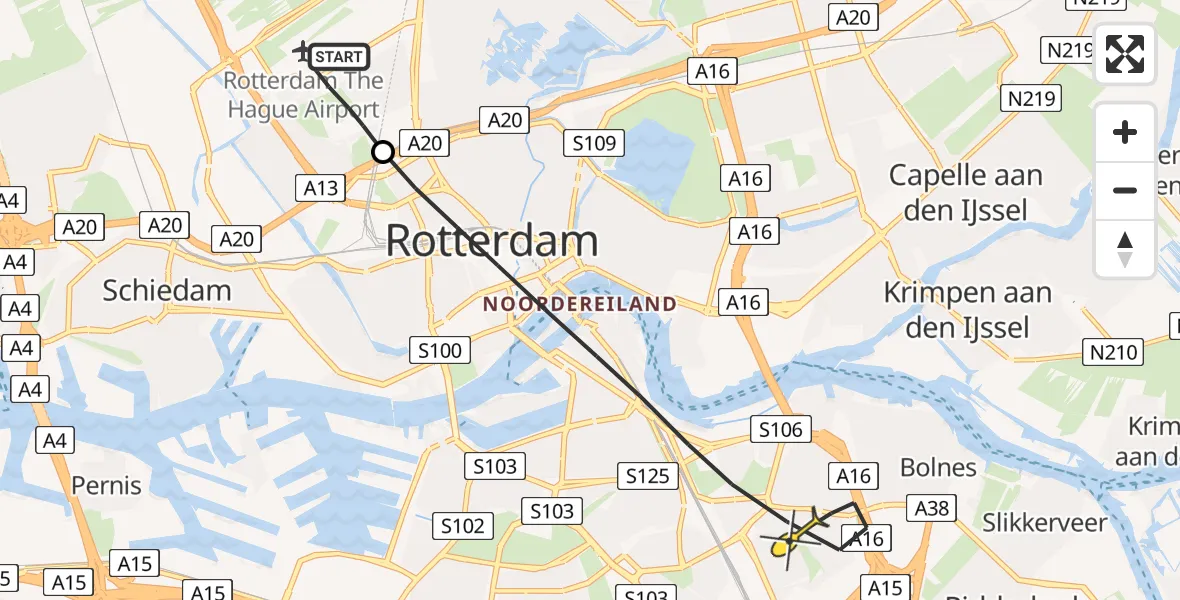 Routekaart van de vlucht: Lifeliner 2 naar Rotterdam, Terletpad