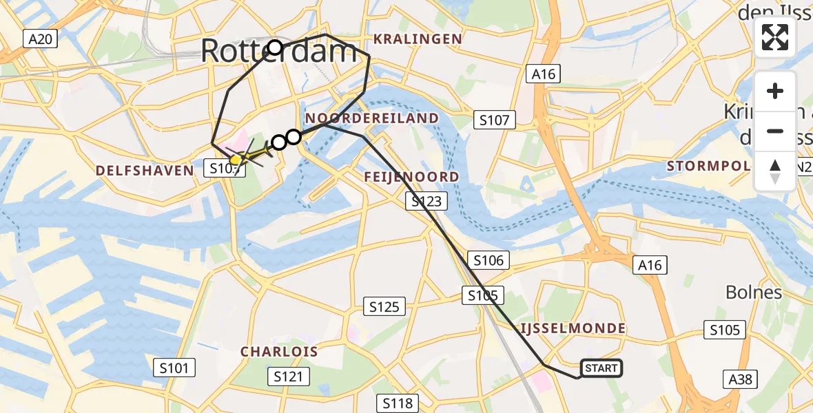 Routekaart van de vlucht: Lifeliner 2 naar Erasmus MC, Krabbekreek