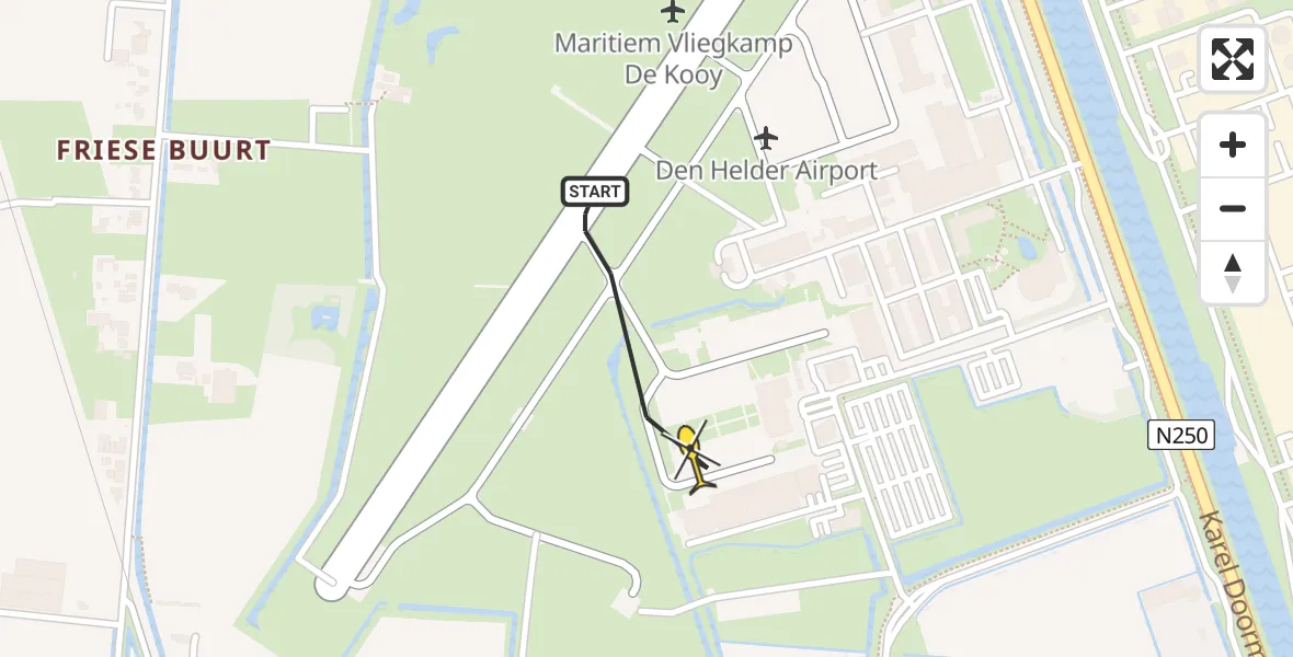 Routekaart van de vlucht: Kustwachthelikopter naar Vliegveld De Kooy, Luchthavenweg