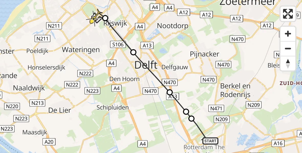 Routekaart van de vlucht: Lifeliner 2 naar Den Haag, Ackerdijkseweg