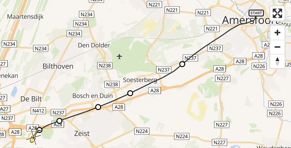 Routekaart van de vlucht: Lifeliner 1 naar Universitair Medisch Centrum Utrecht, Westsingel