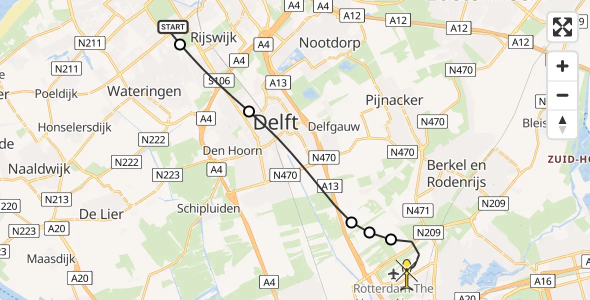 Routekaart van de vlucht: Lifeliner 2 naar Rotterdam The Hague Airport, Schaapweg