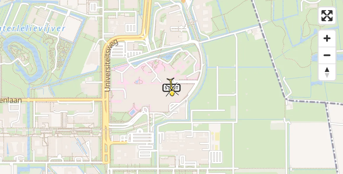 Routekaart van de vlucht: Lifeliner 1 naar Universitair Medisch Centrum Utrecht, UMC Ambulancetunnel