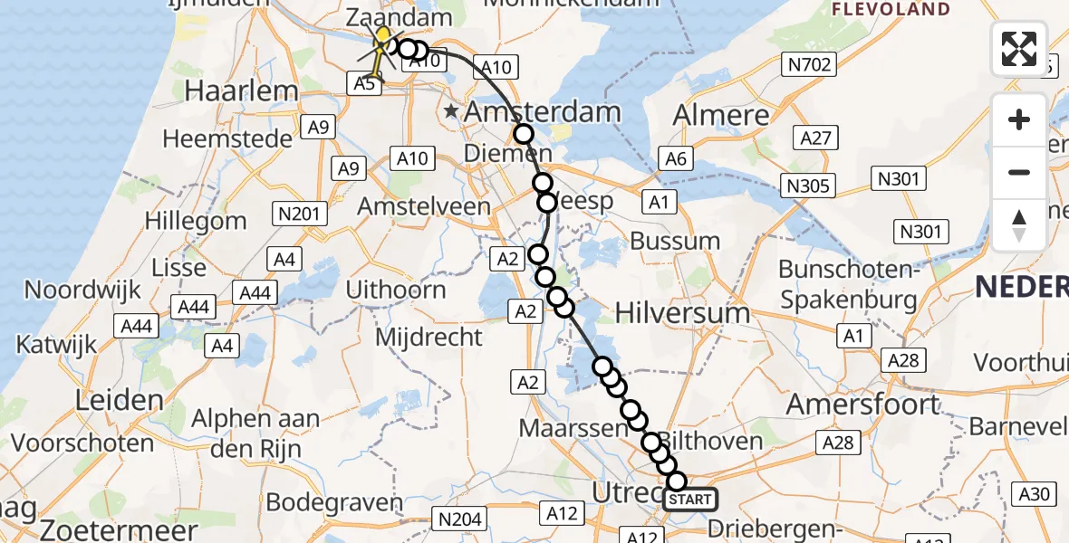 Routekaart van de vlucht: Lifeliner 1 naar Amsterdam Heliport, Hornweg