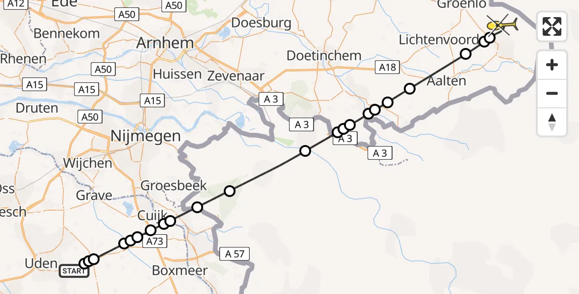 Routekaart van de vlucht: Lifeliner 3 naar Winterswijk Meddo, Nieuwedijk