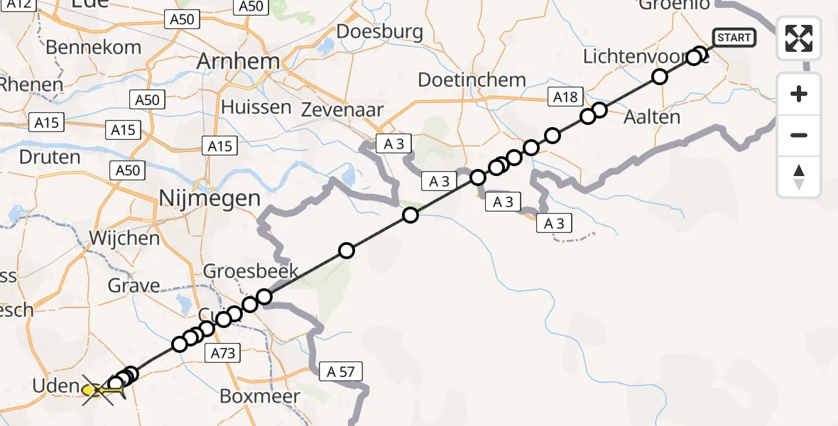 Routekaart van de vlucht: Lifeliner 3 naar Vliegbasis Volkel, Goorweg
