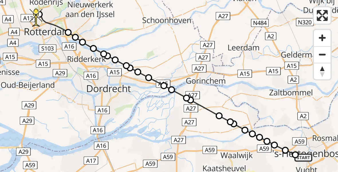 Routekaart van de vlucht: Lifeliner 2 naar Rotterdam The Hague Airport, Rijskampen