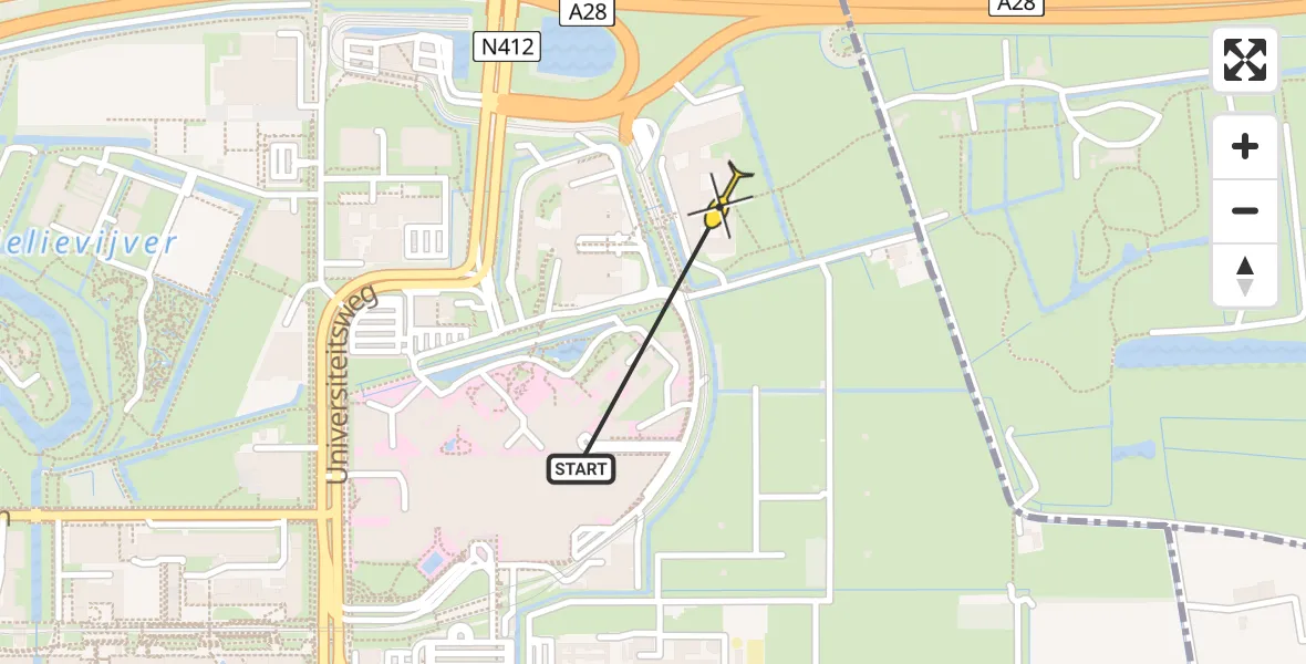 Routekaart van de vlucht: Lifeliner 1 naar Universitair Medisch Centrum Utrecht, Heidelberglaan