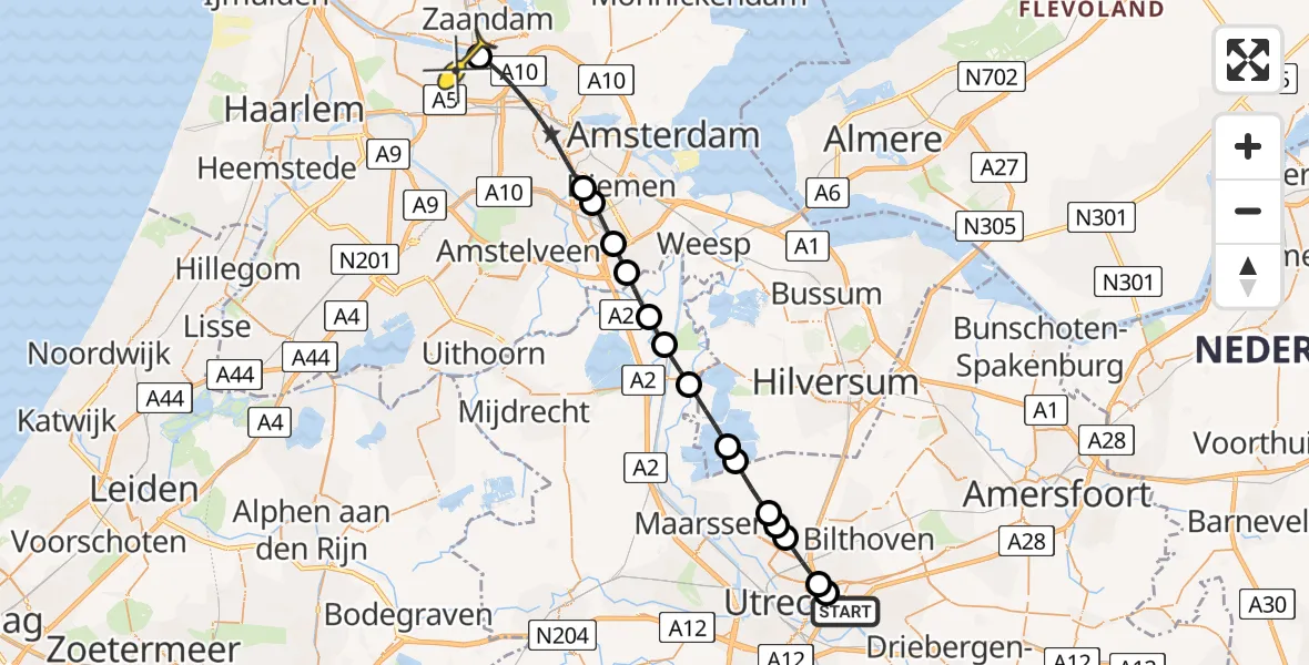Routekaart van de vlucht: Lifeliner 1 naar Amsterdam Heliport, Harvardlaan